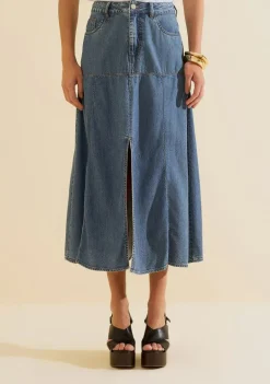 Saia Jeans Evasê Índigo Azul