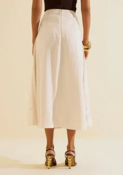 Saia Longa Evasê Florada Off White
