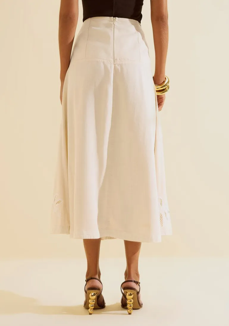 Saia Longa Evasê Florada Off White