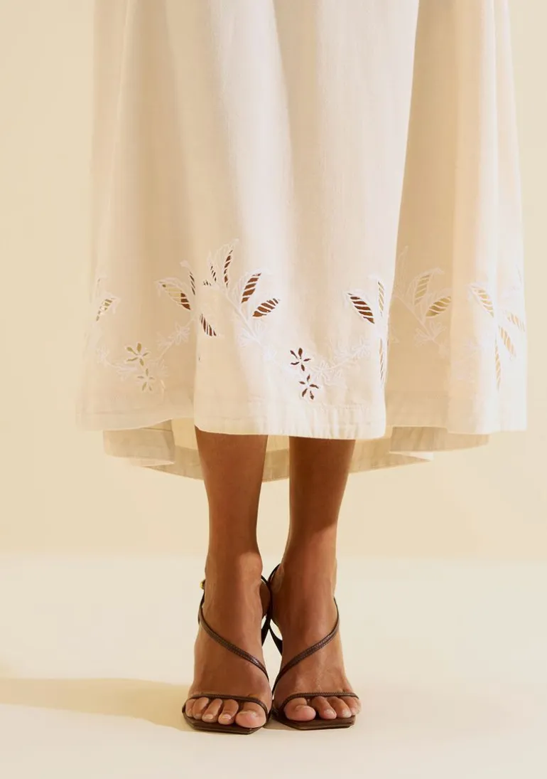 Saia Longa Evasê Florada Off White