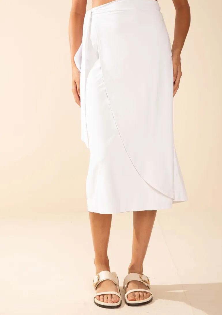 Saia Morena Rosa Evasê Média Midi Off White
