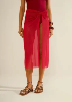 Saia Morena Rosa Grazi Reta Média Midi Vermelho