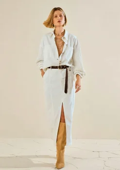 Saia Morena Rosa Reta Alta Midi Off White
