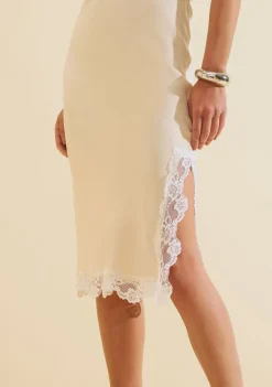 Saia Morena Rosa Reta Média Midi Off White