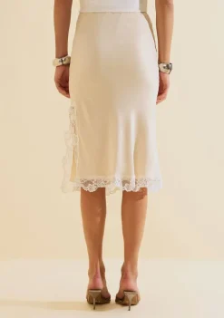 Saia Morena Rosa Reta Média Midi Off White