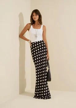 Saia Reta Midi Sonata Preto/branco