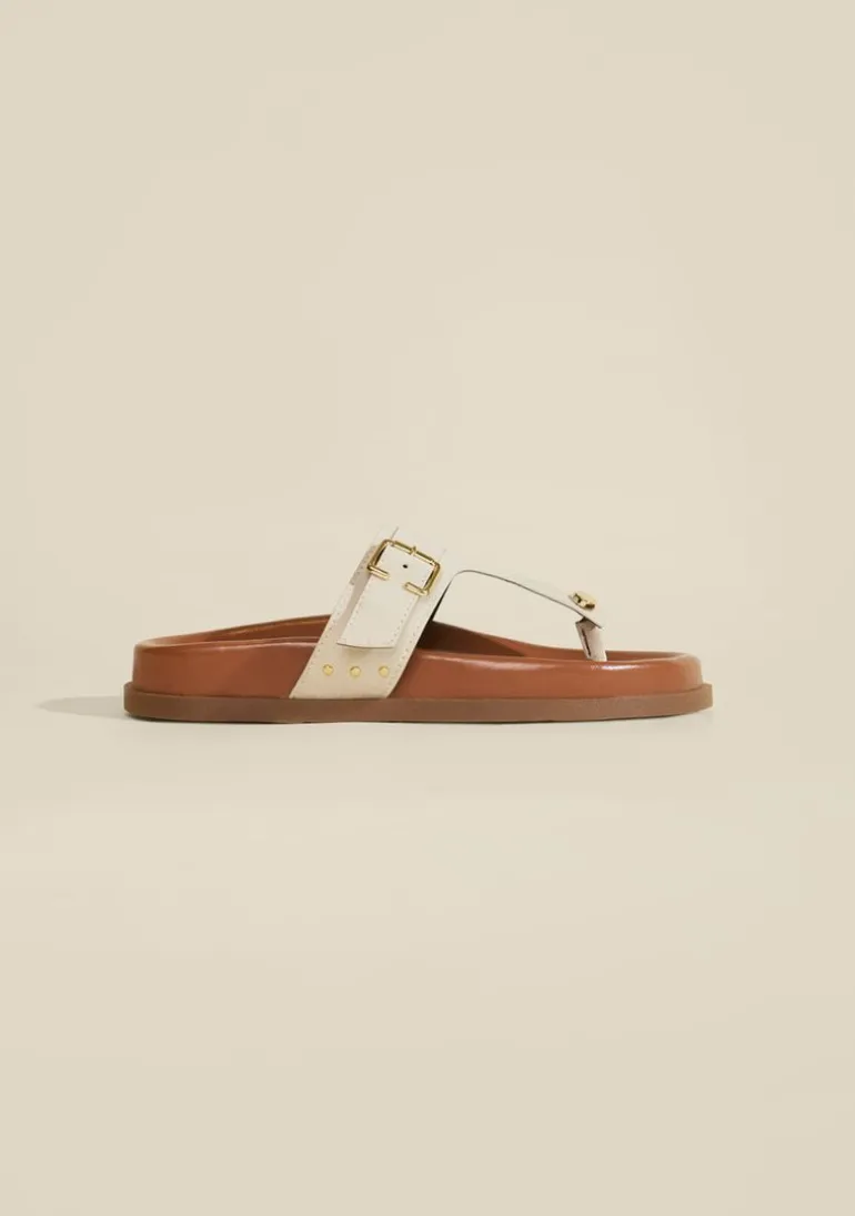 Sandalia Papete Com Fivela Off White