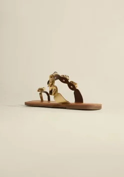 Sandália Rasteira Florada Dourado