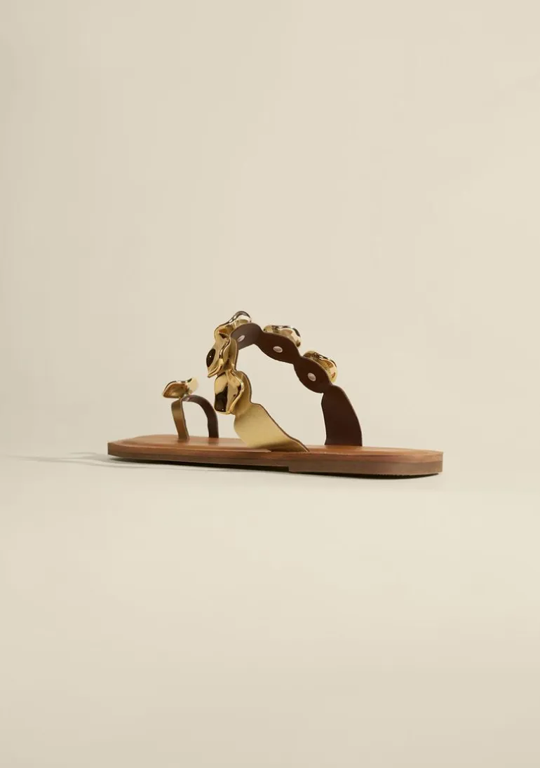 Sandália Rasteira Florada Dourado