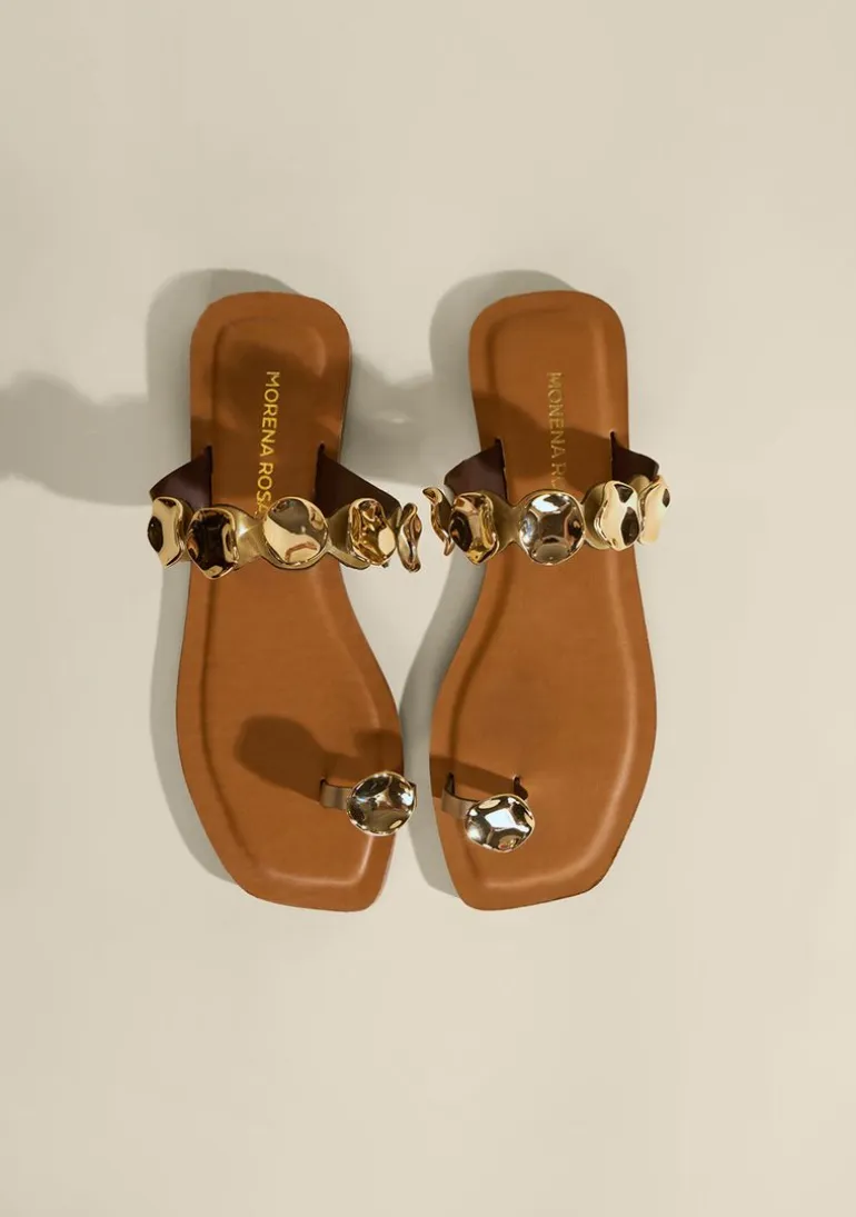 Sandália Rasteira Florada Dourado