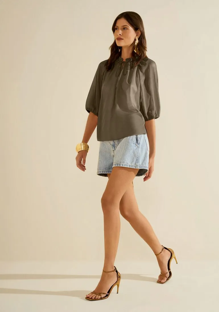 Shorts Morena Rosa Amplo Alta Azul