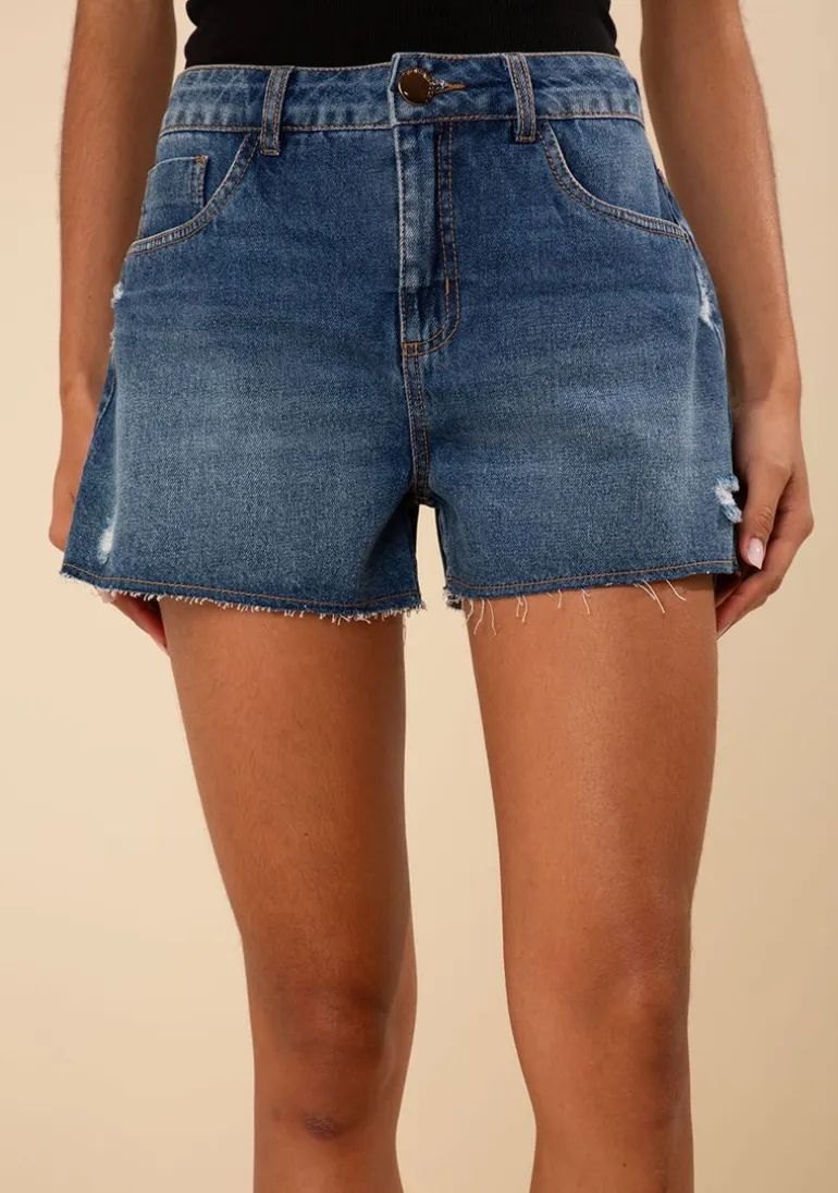 Shorts Morena Rosa Amplo Média Azul