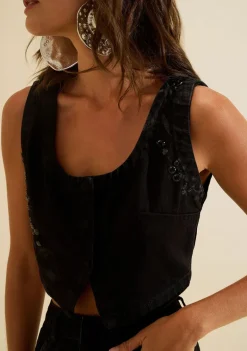 Top Jeans Colete Safra Preto