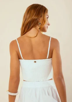 Top Morena Rosa Decote V Alça Fina Off White