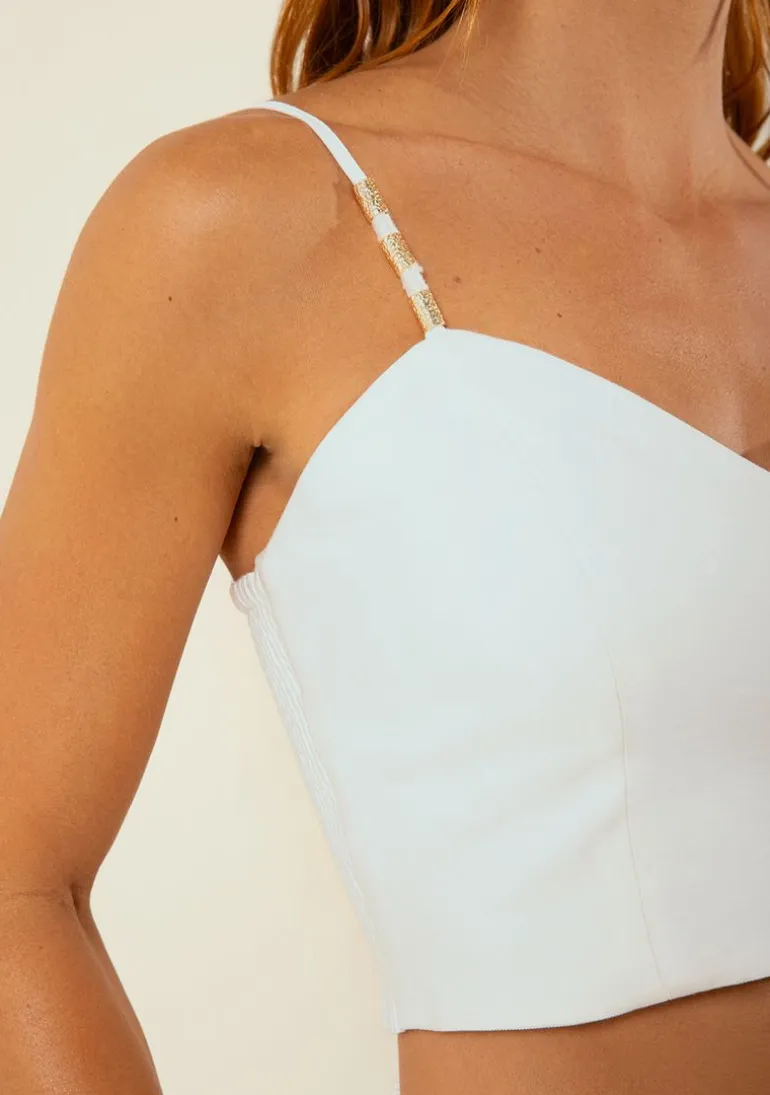 Top Morena Rosa Decote V Alça Fina Off White