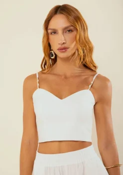 Top Morena Rosa Decote V Alça Fina Off White