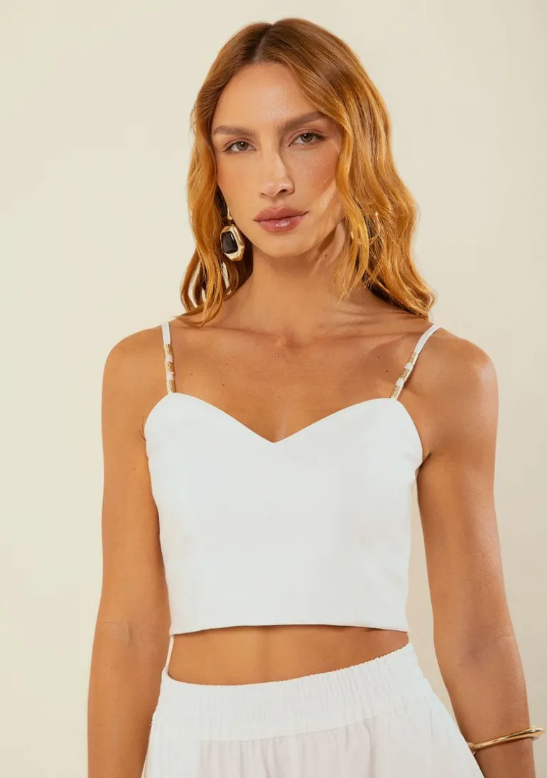 Top Morena Rosa Decote V Alça Fina Off White
