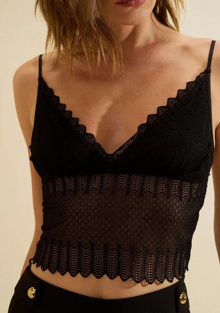 Top Morena Rosa Decote V Alça Fina Preto