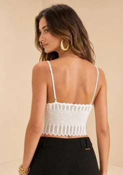 Top Morena Rosa Decote V Alça Fina Off White