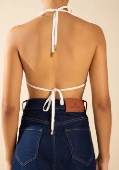 Top Morena Rosa Decote V Alça Fina Off White