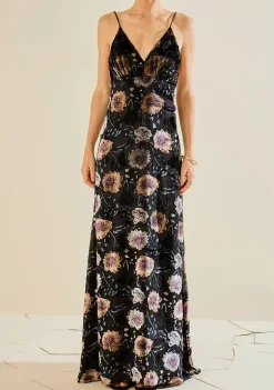 Vestido Ajustado Decote V Com Alca Longo Preto