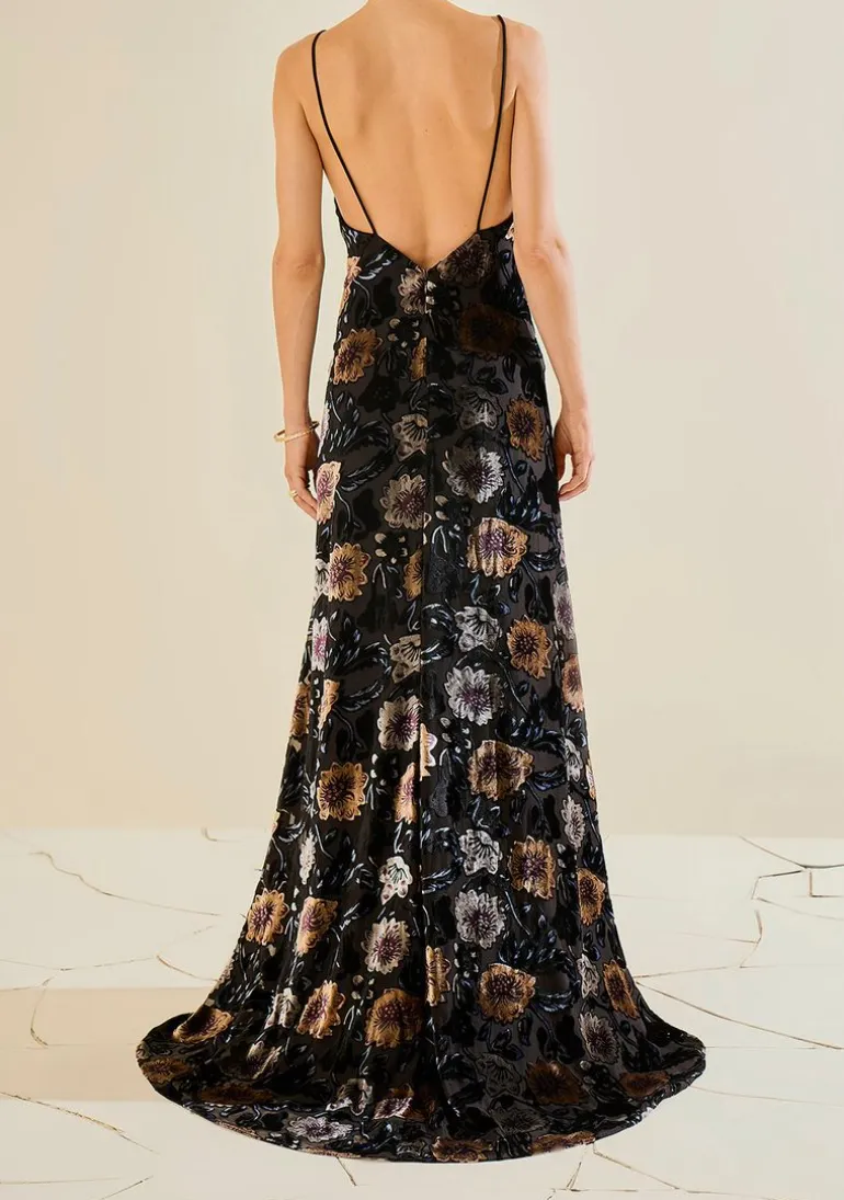 Vestido Ajustado Decote V Com Alca Longo Preto