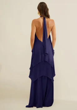 Vestido Gola Alta Aéria Azul