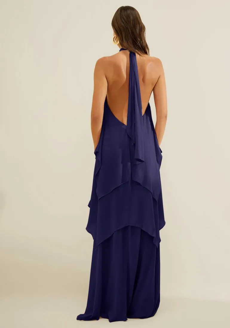 Vestido Gola Alta Aéria Azul