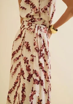 Vestido Gola Alta Flora Bege