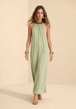 Vestido Gola Alta Flora Verde