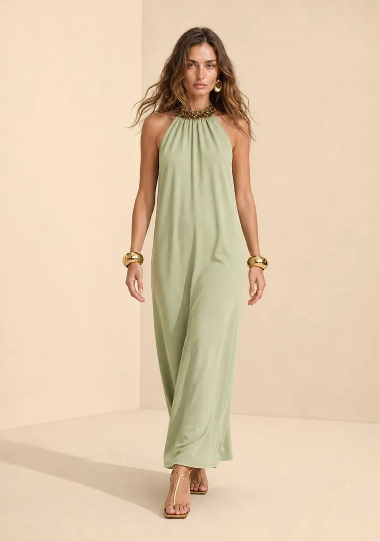 Vestido Gola Alta Flora Verde