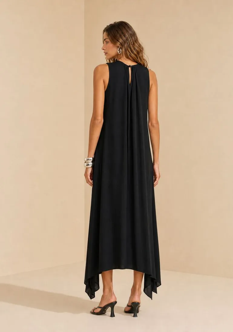 Vestido Gola Alta Midi Sonata Preto