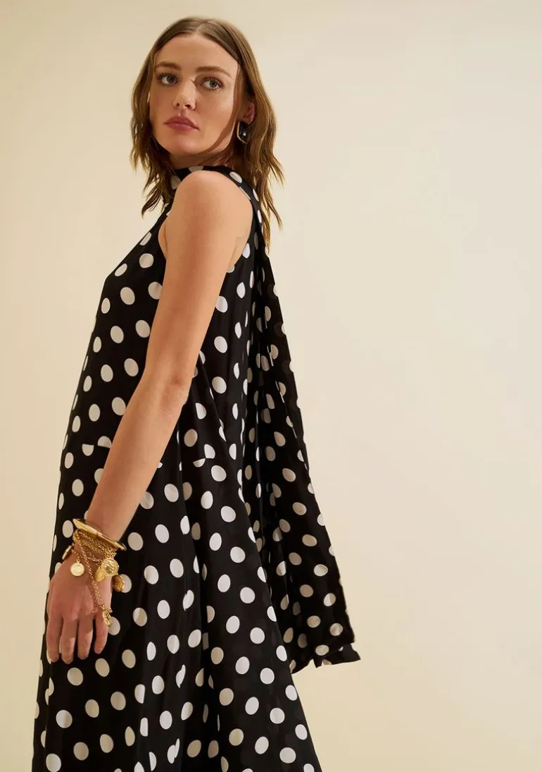 Vestido Gola Alta Midi Sonata Preto/branco