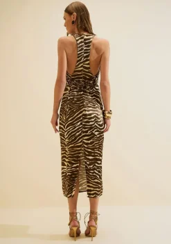 Vestido Gola Alta Miragem Bege