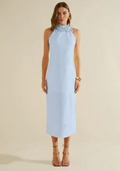 Vestido Gola Alta Origem Azul