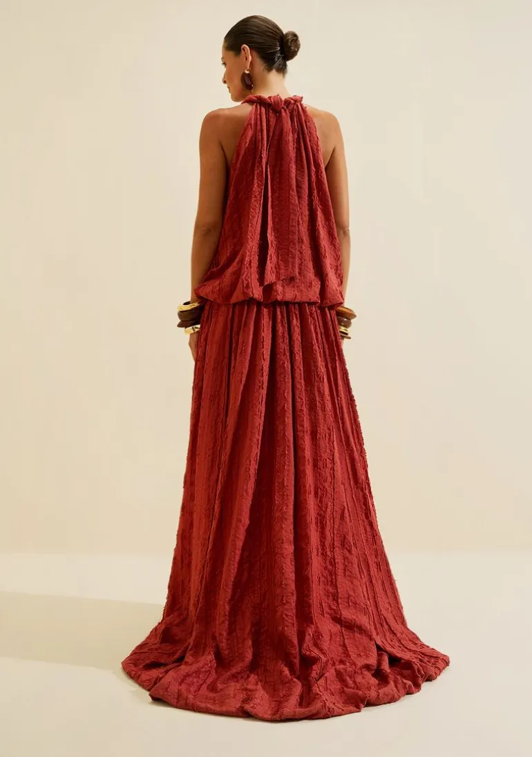 Vestido Gola Alta Terrena Vermelho