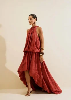 Vestido Gola Alta Terrena Vermelho