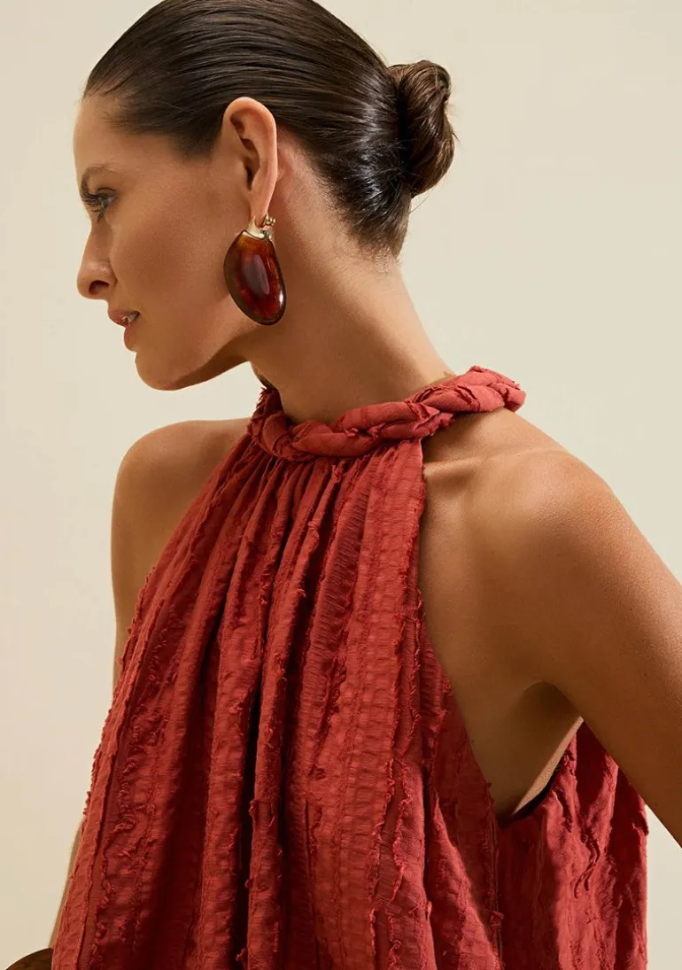 Vestido Gola Alta Terrena Vermelho