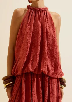 Vestido Gola Alta Terrena Vermelho