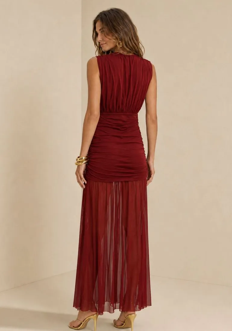 Vestido Longo Ajustado Miragem Bordo
