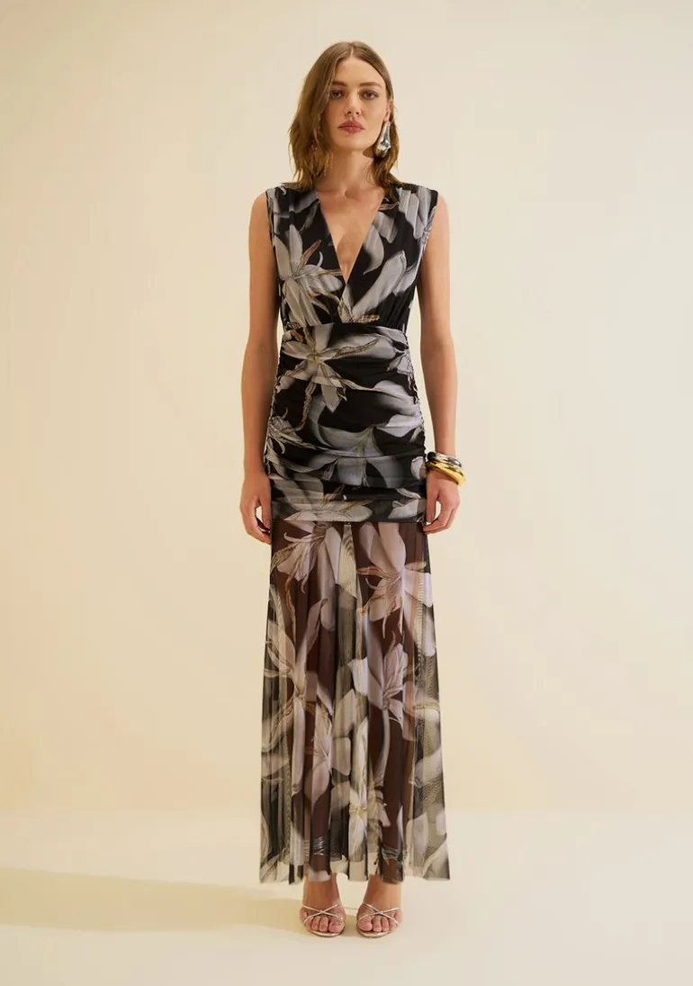 Vestido Longo Ajustado Miragem Preto/branco