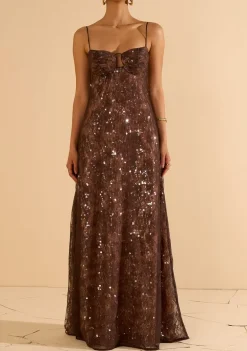 Vestido Longo Aragonita Marrom