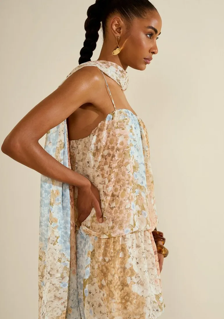 Vestido Longo Balonê Florescer Azul