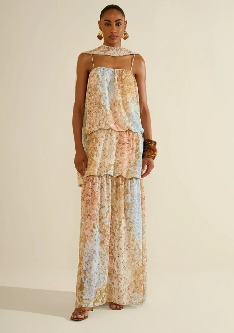 Vestido Longo Balonê Florescer Azul