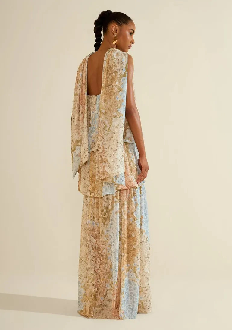 Vestido Longo Balonê Florescer Azul