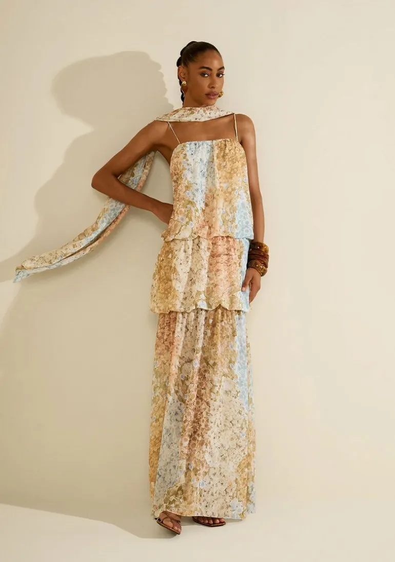 Vestido Longo Balonê Florescer Azul