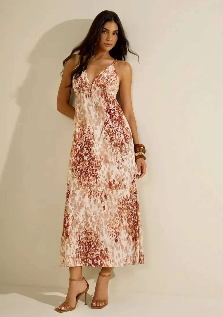 Vestido Longo Vereda Bege/vermelho