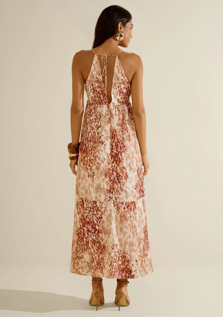 Vestido Longo Vereda Bege/vermelho