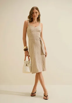 Vestido Midi Ajustado Cadência Bege Claro