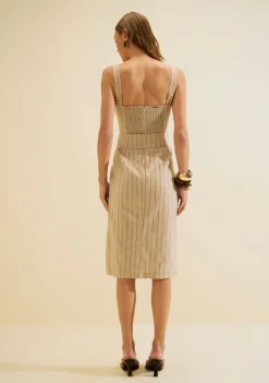 Vestido Midi Ajustado Cadência Bege Claro